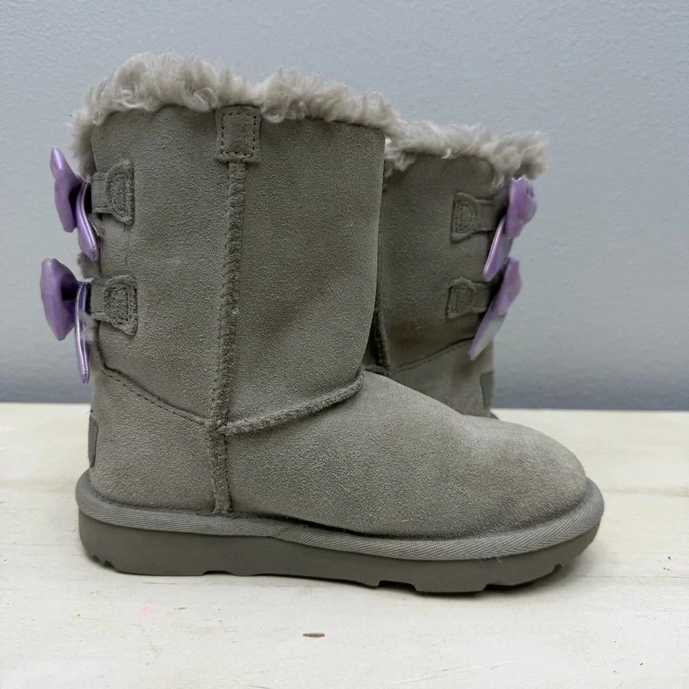 Ugg Grey Suede Bailey Purple Bow Short Boots Size 13